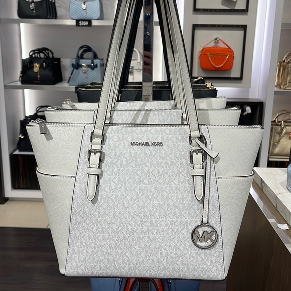 Michael Kors Charlotte Large Logo and Leather Top-Zip Tote Bag
Optic White 
NWT - Picture 16 of 16